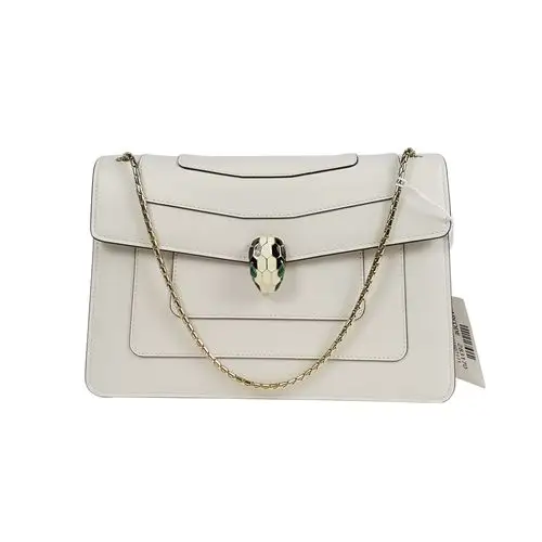 [即拍即得][9.9新] 宝格丽女士白色牛皮中号蛇头包kh148b1