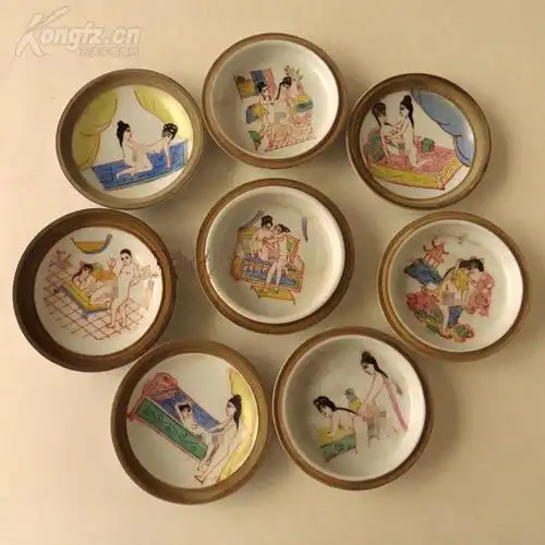 【图】青花面粉彩手绘人物陶瓷水粉盒(压箱底货)一套4个特价,拍品信息