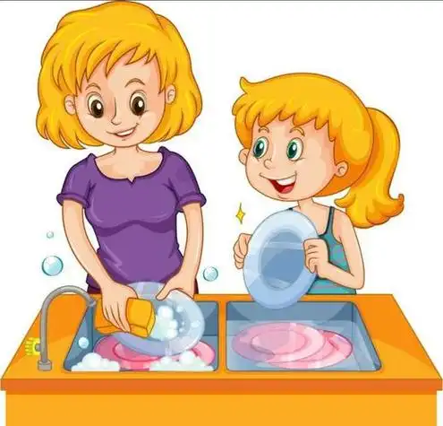 我爱做家务母亲节帮妈妈洗菜做家务我和小姨画了一张我帮妈妈做家务的