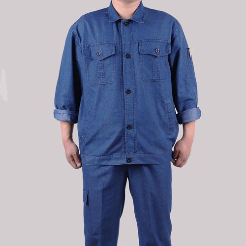 雷立行夏季薄款多兜工作服套装男牛仔上衣裤子电工电焊耐磨建筑工地
