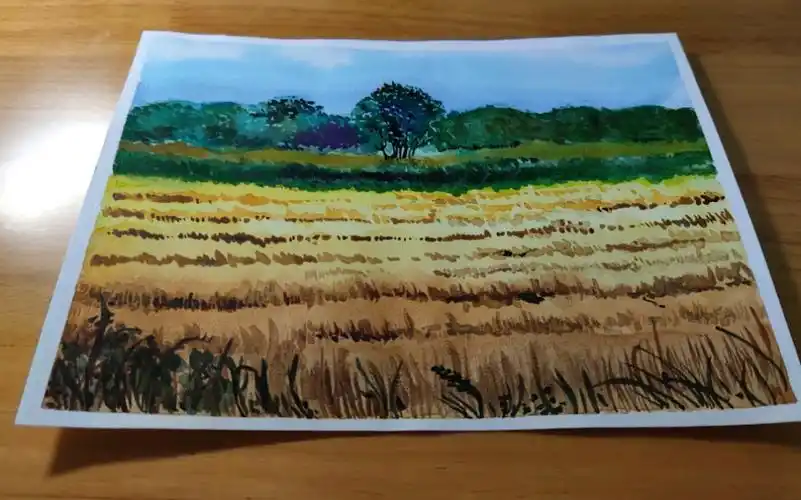 金色的麦田,风景临摹,水彩初学者