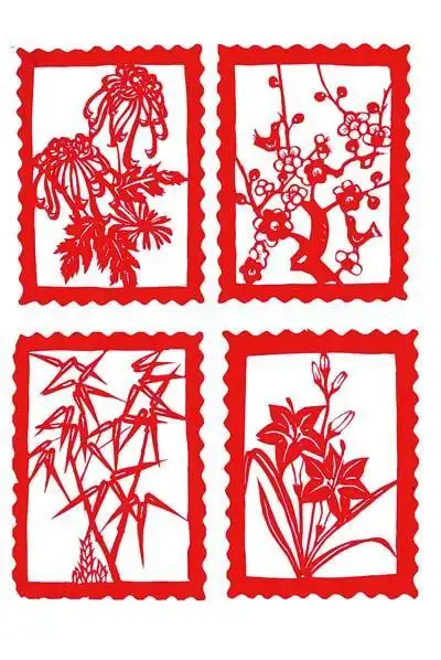 剪纸梅竹兰菊梅兰竹菊剪纸图片大全常青的代表作品《竹兰梅菊》竹兰梅