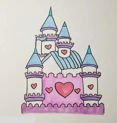 6,最后我们给所有城堡的墙体涂上浅黄色,简单好看的迪士尼城堡简笔画