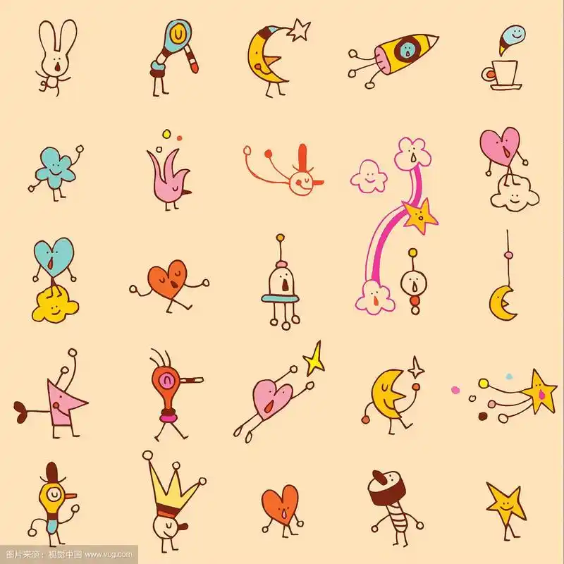 有趣的小卡通人物无缝图案