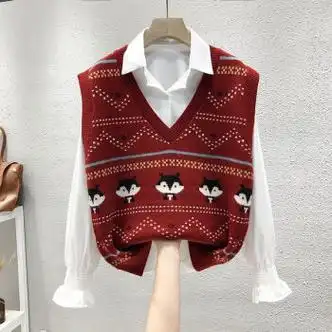 汀曼莲毛线背心女针织马甲赔衬衫常规款针织马甲背心女装春秋季毛衣