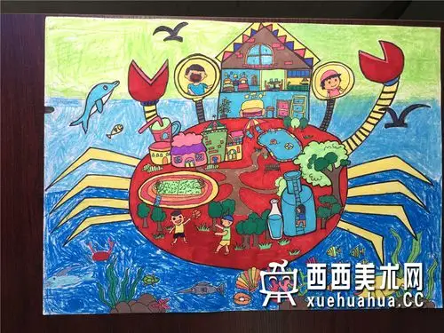 优秀小学生获奖科幻画《机械螃蟹家》欣赏