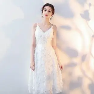 白色晚礼服2018秋冬季新款显瘦名媛洋装宴会生日派对小礼服连衣裙