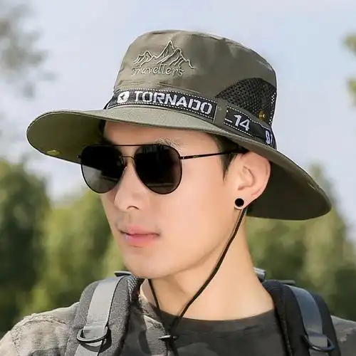 防晒帽子户外男士春夏天迷彩遮阳帽渔夫帽大檐钓鱼登山太阳帽出游13cm