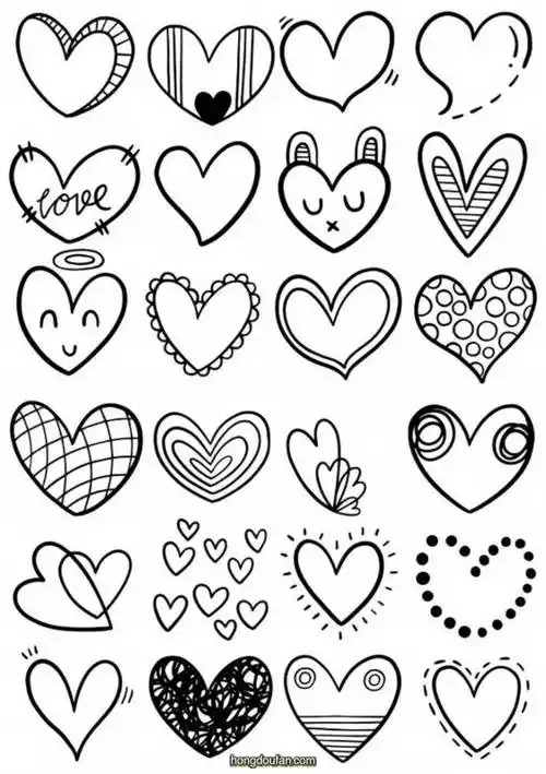 简单可爱的爱心手绘小图案简笔画大全涂色大图版