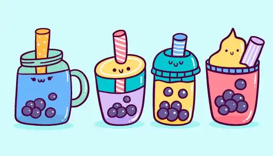 可爱动物风格珍珠奶茶矢量素材aiepspng