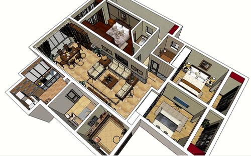 美式乡村室内设计草图大师su模型方案sketchup设计素材源文件skp