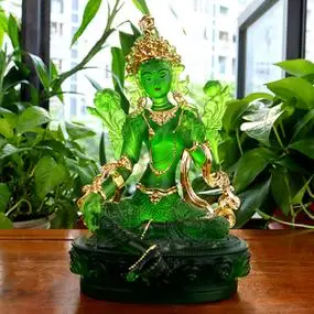 绿度母像琉璃佛像摆件居家供奉客厅佛堂摆放尼泊尔观音菩萨家用