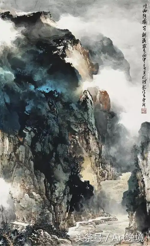 著名山水画家施云翔泼墨重彩山水画作品欣赏