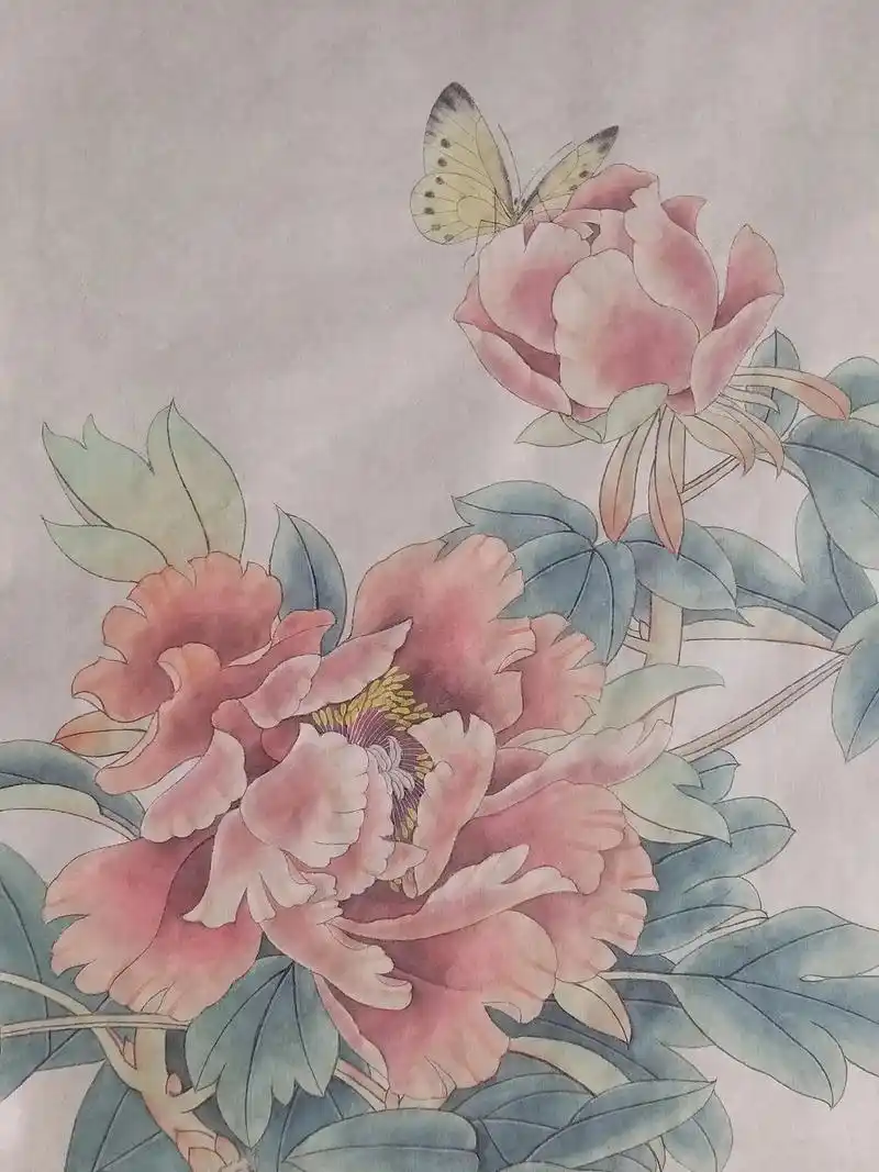 中国传统工笔画技法#纯手工绘画 《牡丹蝴蝶图》 云母熟宣8 - 抖音
