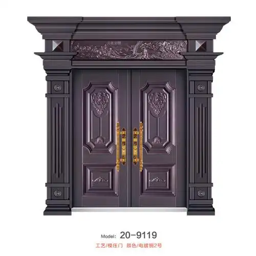 挺成私人电镀铜精品模压门带金色镀金拉手防晒防生锈别墅大门9119