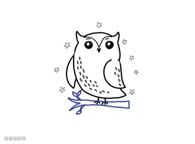 月下看猫头鹰简笔画