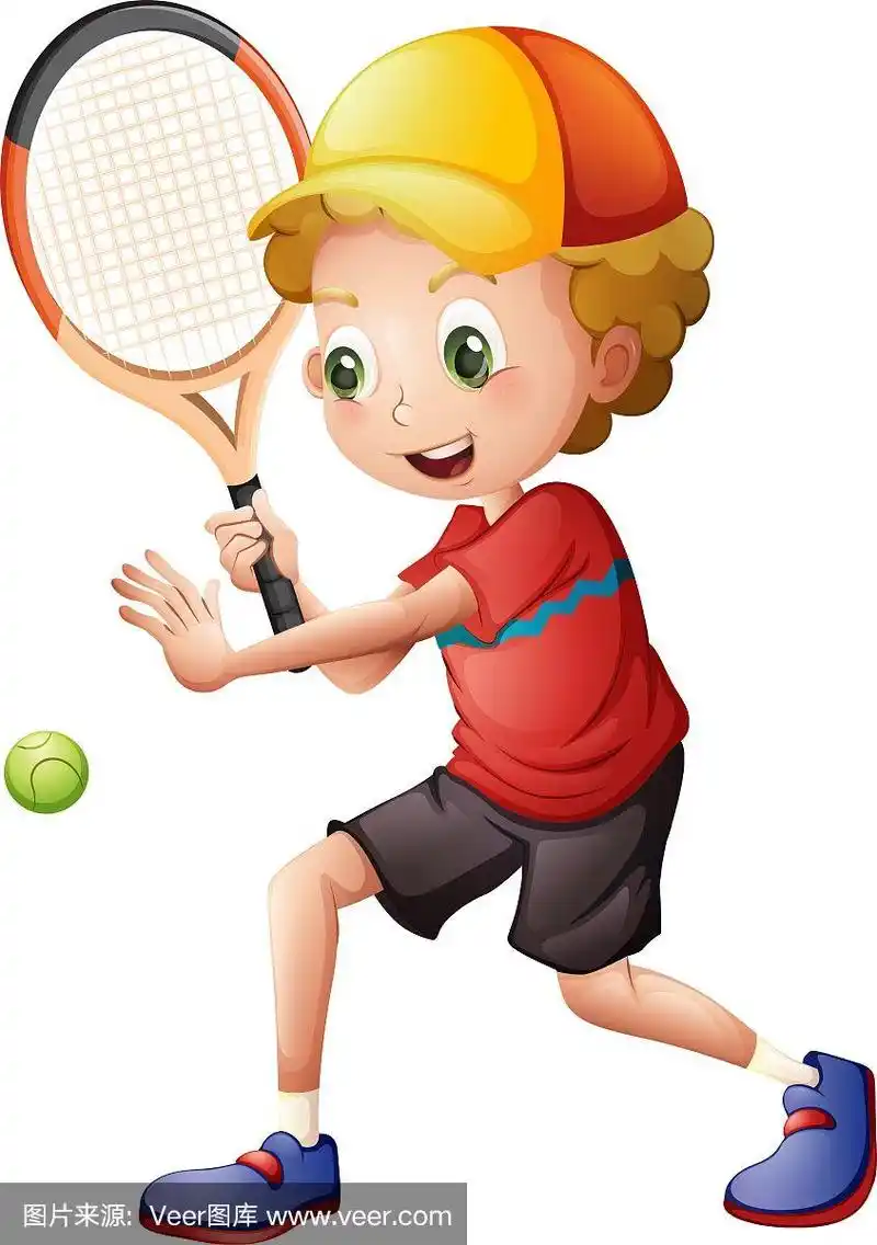 一个可爱的小男孩在打网球