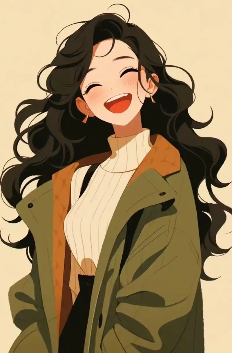 美女壁纸|开心的动漫女孩,笑的样子真的很可爱哟~隔屏的我,看着都感觉