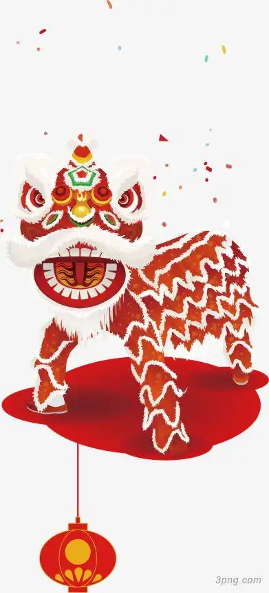 新年红色中国风装饰舞狮png素材透明免抠图片-节日元素