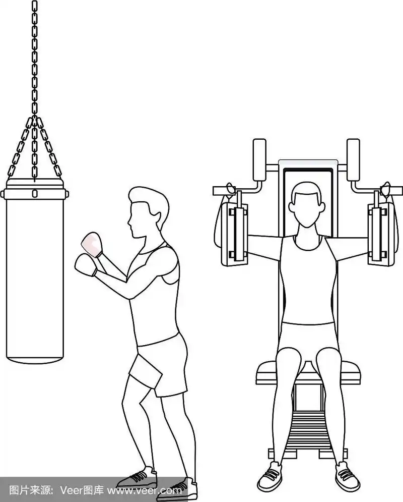 男人们在健身房锻炼