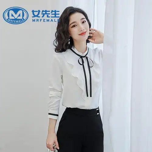mrfemale女先生女士衬衫职业装长袖衬衫女设计感小众工作服时尚蝴蝶结