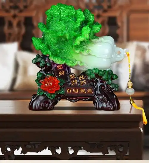启珀 百财聚来翡翠白菜摆件客厅酒柜电视柜装饰品发财店铺开业礼品 a