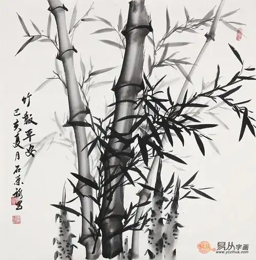 国画四君子 当代画家石荣禄竹子图《竹报平安》