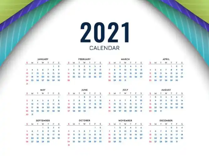 多彩简单的2021年日历矢量素材eps