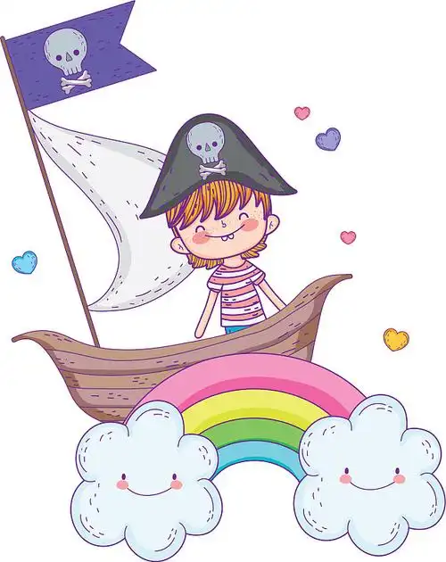 孩子们和海盗一起乘船