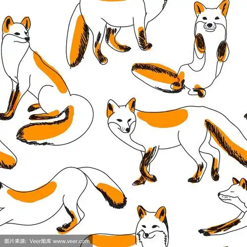 四方连续纹样,狐狸,纹理,草图,黑色