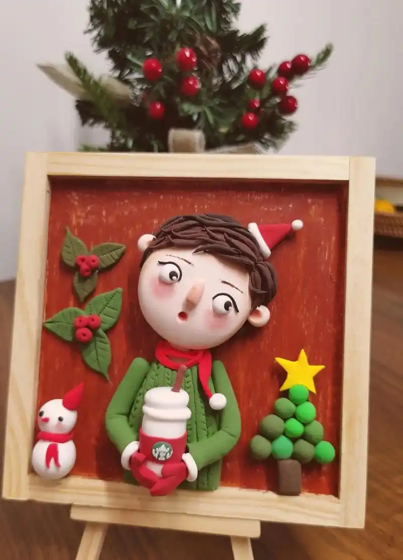 粘土 #粘土手工 #圣诞节 #粘土人物浮雕画 #粘土冰箱贴 - 兑趑