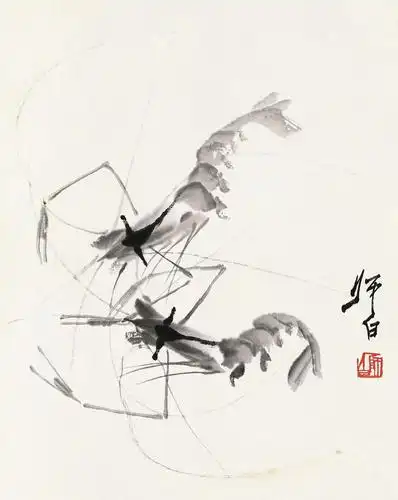3609 双虾 镜心 水墨纸本