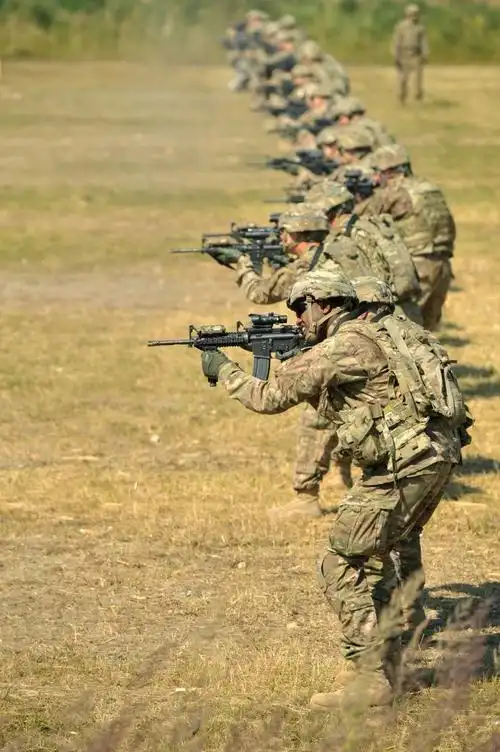 弯腰翘臀手抬高:驻德美军训练近战射击-中新网