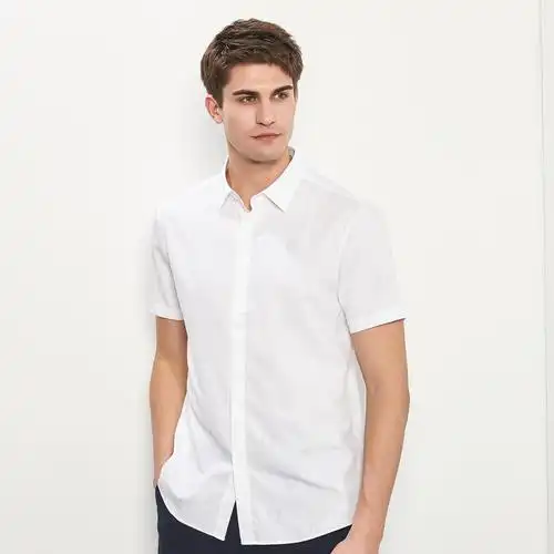 boni堡尼夏季男士短袖衬衫商务休闲白色半袖衬衫