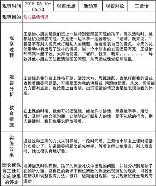 幼儿园观察记录表(大班)
