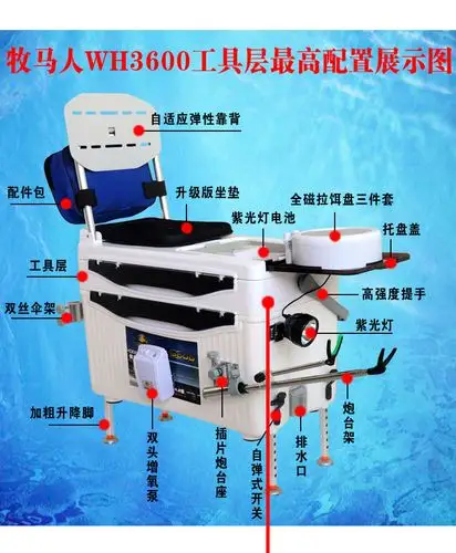 牧马人新款四脚升降多功能钓鱼箱台钓箱渔具带伞架垂钓用品钓鱼桶.