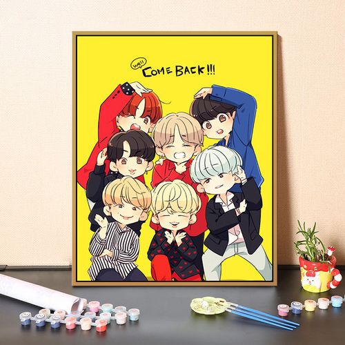 bts防弹少年团动漫q版卡通人物明星爱豆diy数字油画金泰亨 闵玧其