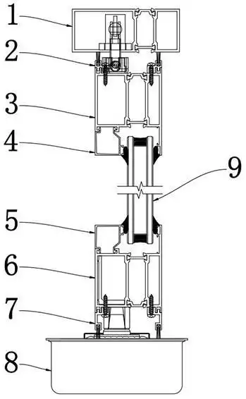 的建筑隔热地弹门的连接采用拉筋式连接,从而采用断桥铝合金型材结构
