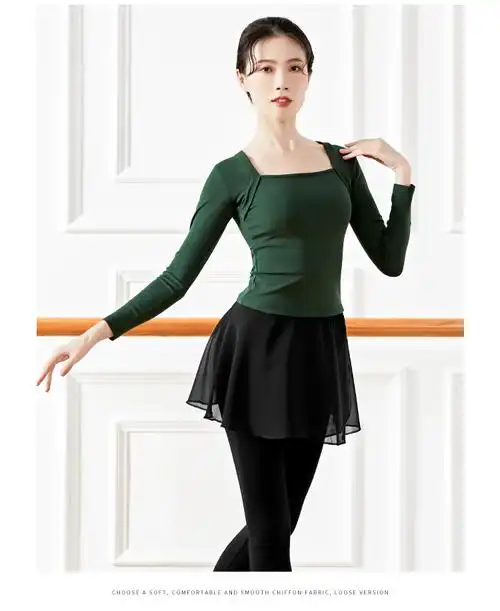 舞蹈练功服女春夏中袖现代芭蕾舞教师形体服装长袖假两件形体上衣