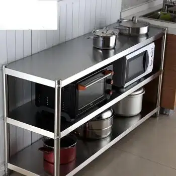 班奇盾加厚不锈钢厨房置物架落地多层放锅架子微波炉三层收纳架烤箱储
