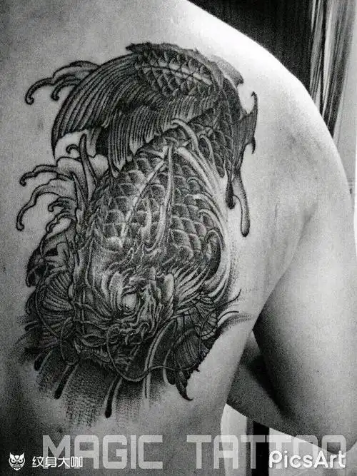 鱼化龙_纹身图案手稿图片_jason的纹身作品集