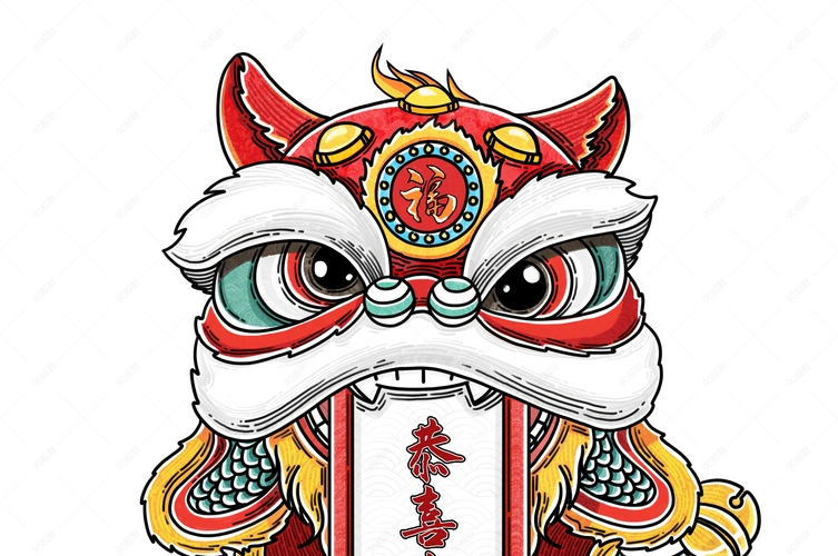 国潮舞狮卷轴设计中国红狮子