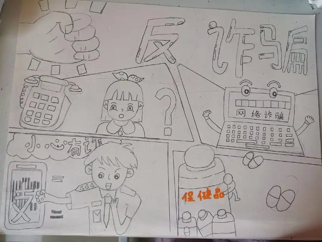 防诈骗主题画.注意网络安全,谨防上当受骗#网络 #电话#防诈 - 抖音