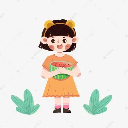 免抠元素 手绘可爱小女孩 夏日抱西瓜的小孩人物png免抠图
