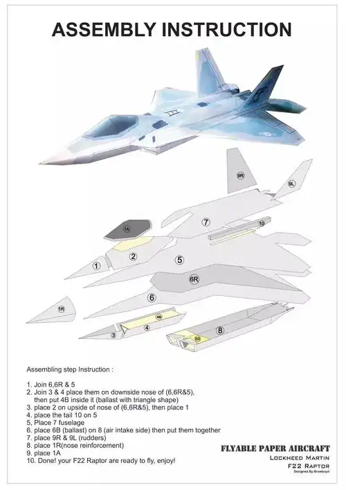 mblock机器人组装教程能飞的纸模f22猛禽战斗机教程图纸最新纸飞机
