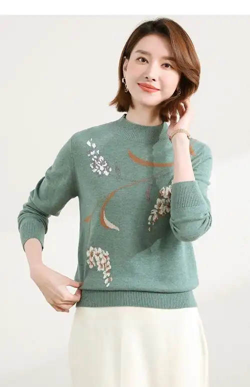 雅鹿品牌轻奢羊绒毛衣女羊毛衫女纯羊毛100秋冬2021年新款时尚刺绣