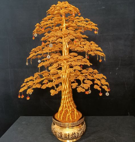手工铜丝编织发财树车龙铁丝摇钱树制作制作工工艺品摆件