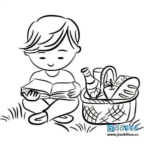 简笔画沙滩看书