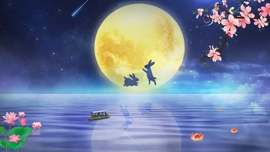 中国风古典唯美蓝色星空中秋节背景月亮动态视频背景ae模板月亮背景