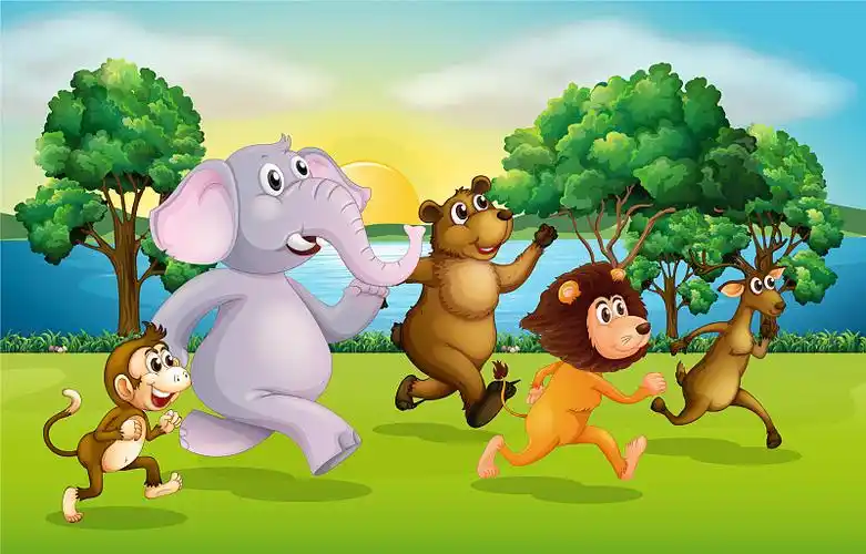 野生动物在公园里赛跑图片